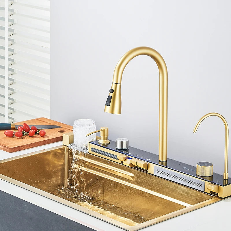 Smart Digital Display Kitchen Sink With Waterfall Purifier Soap Dispenser