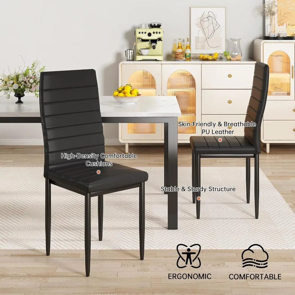 MKDK Five Piece Dining Table Set Faux Marble Upholstered Chairs