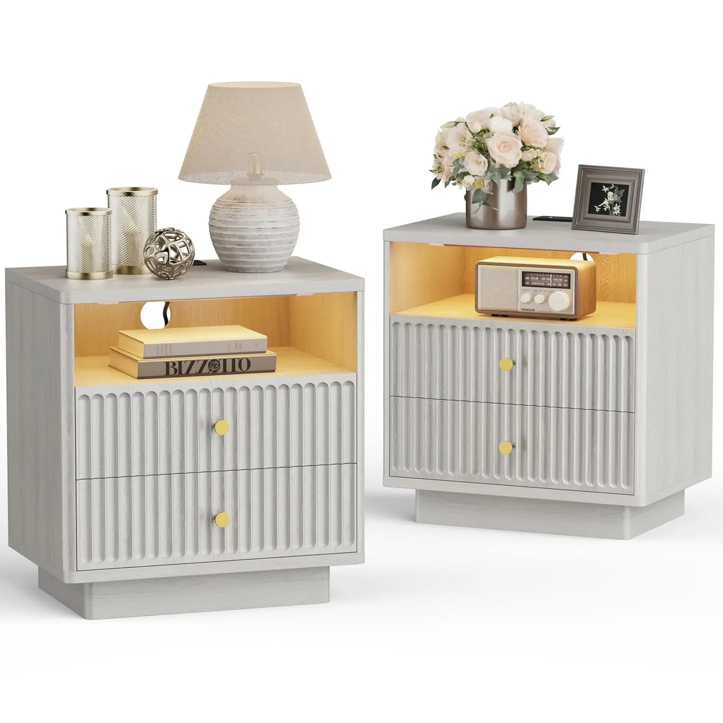 XIAOLANG Nightstand Set With Charging Station And Two Drawers