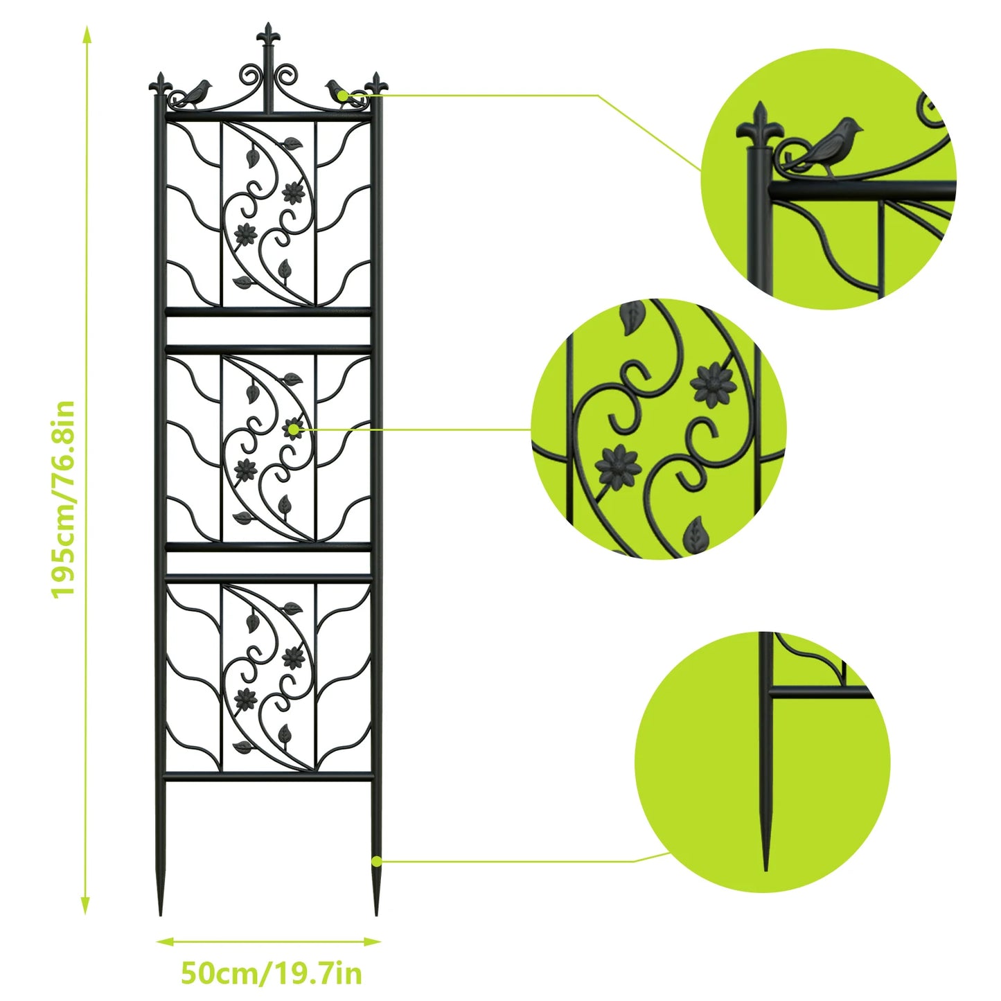Thick Metal Garden Trellis Bird Leaf Grid Panel Fence Climbing Support Two Pack