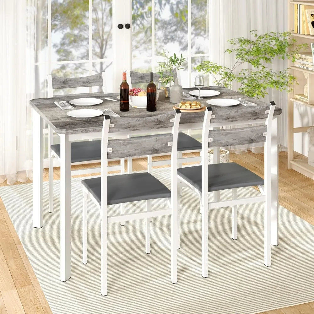 MKDK Dining Table Set Modern Farmhouse With Upholstered PU Chairs