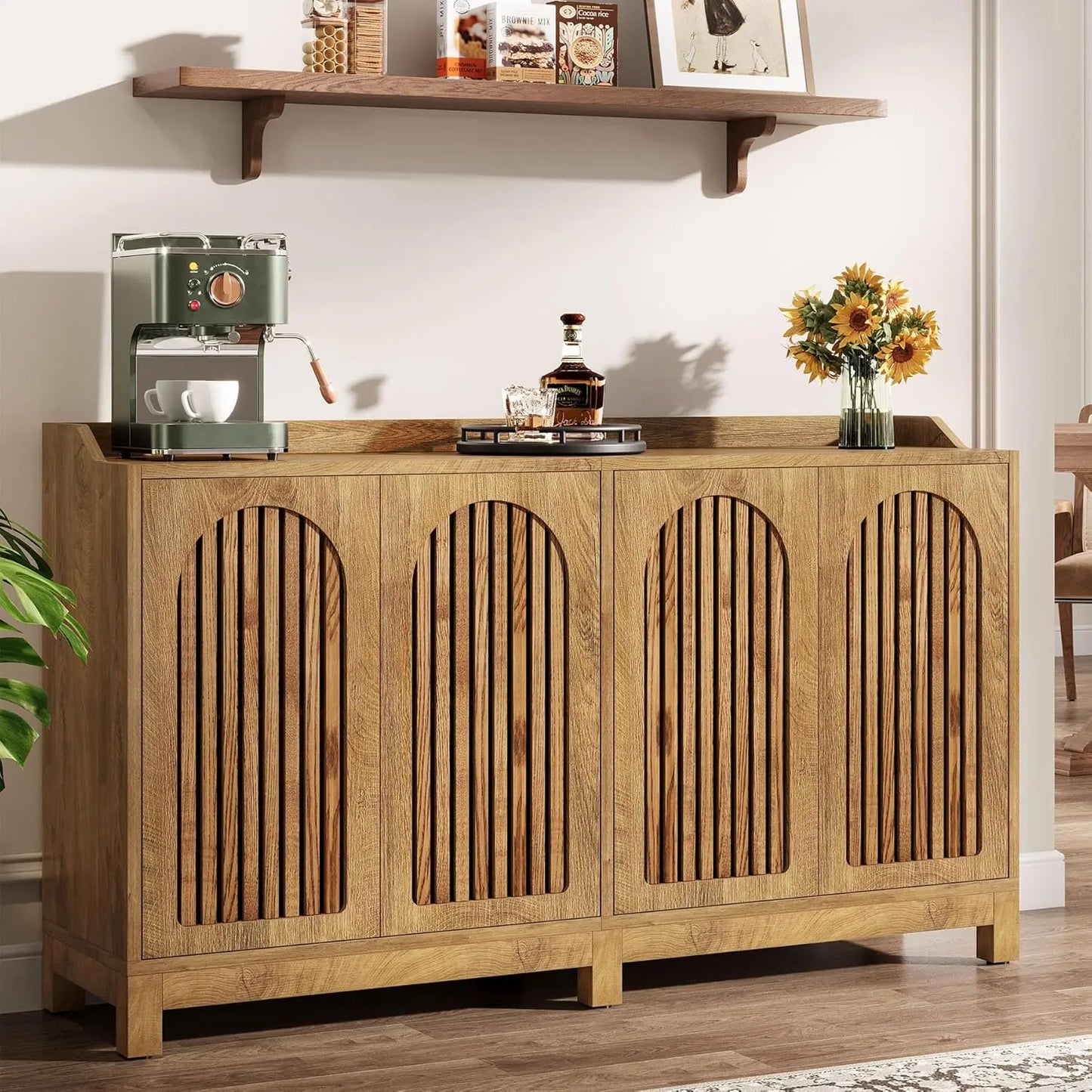 Little Tree Farmhouse Buffet Cabinet With Doors And Shelves