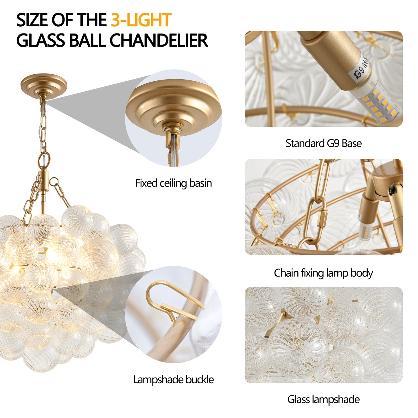 ARLGSITE Pendant Light Chandelier With Glass Globe