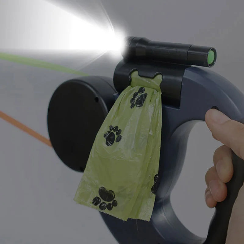 CN Guangdong 3in1 AutomaticDoubleHeadRetractable Dog Leash With Flashlight PoopBagDispenser