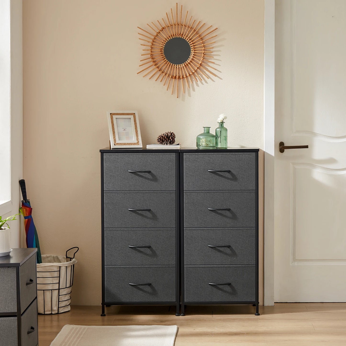 JHK Dresser With 4 Fabric Drawers And Steel Frame Storage