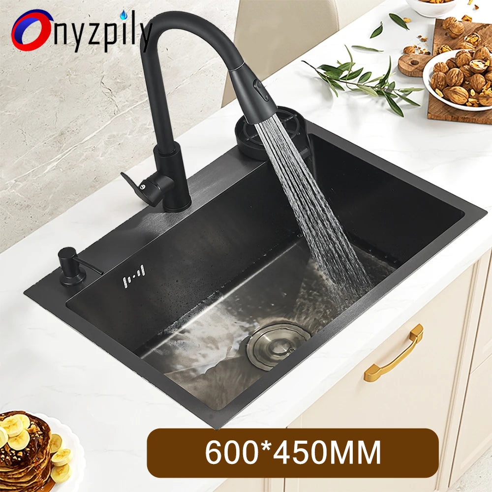 Stainless Steel Kitchen Sink With Integrated Faucet And Soap Dispenser