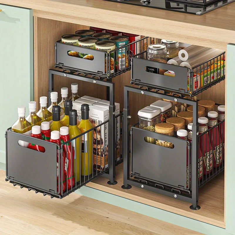 AEHOME Two Tier Slide Out Cabinet Organizer Under Sink