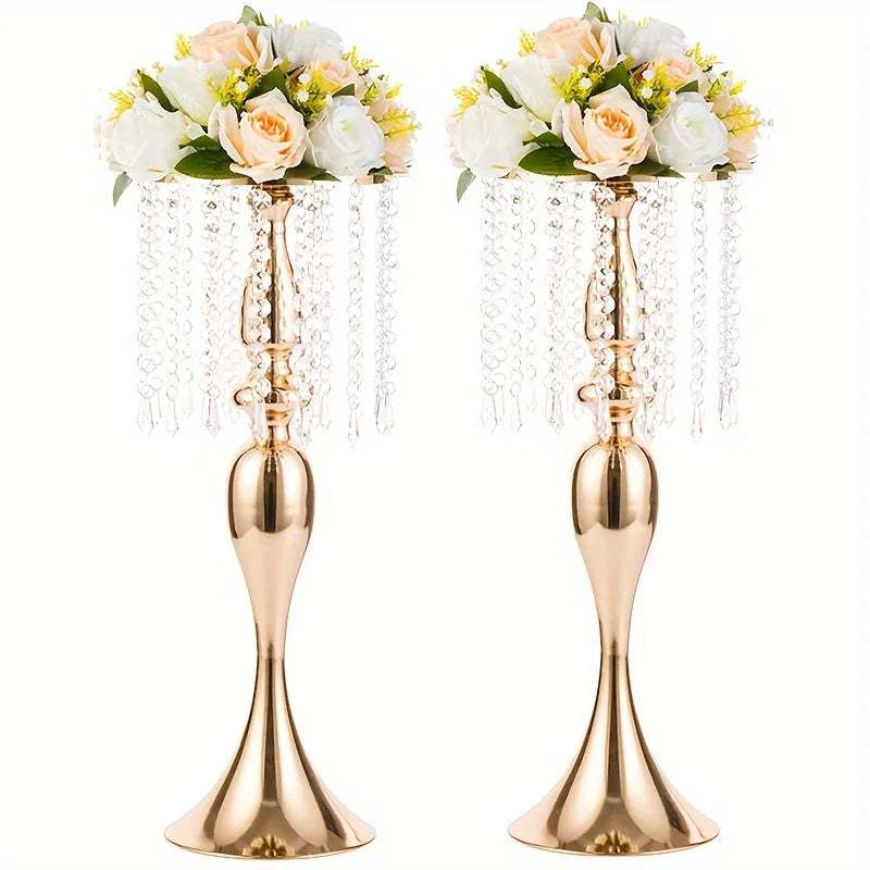 Function Crystal Flower Stand Centerpiece Metal Vase