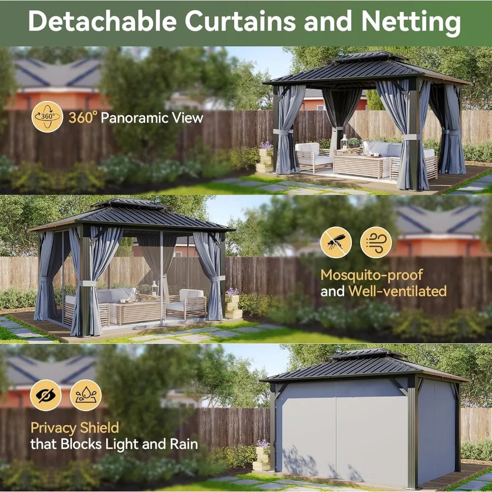 Gazebo With Double Galvanized Steel Roof And Breathable Net Curtain