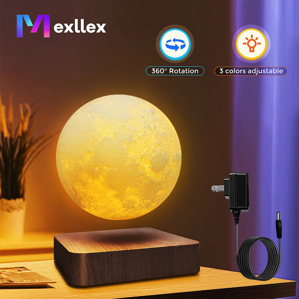 Mexllex Magnetic Floating Moon Lamp With Wooden Base LED