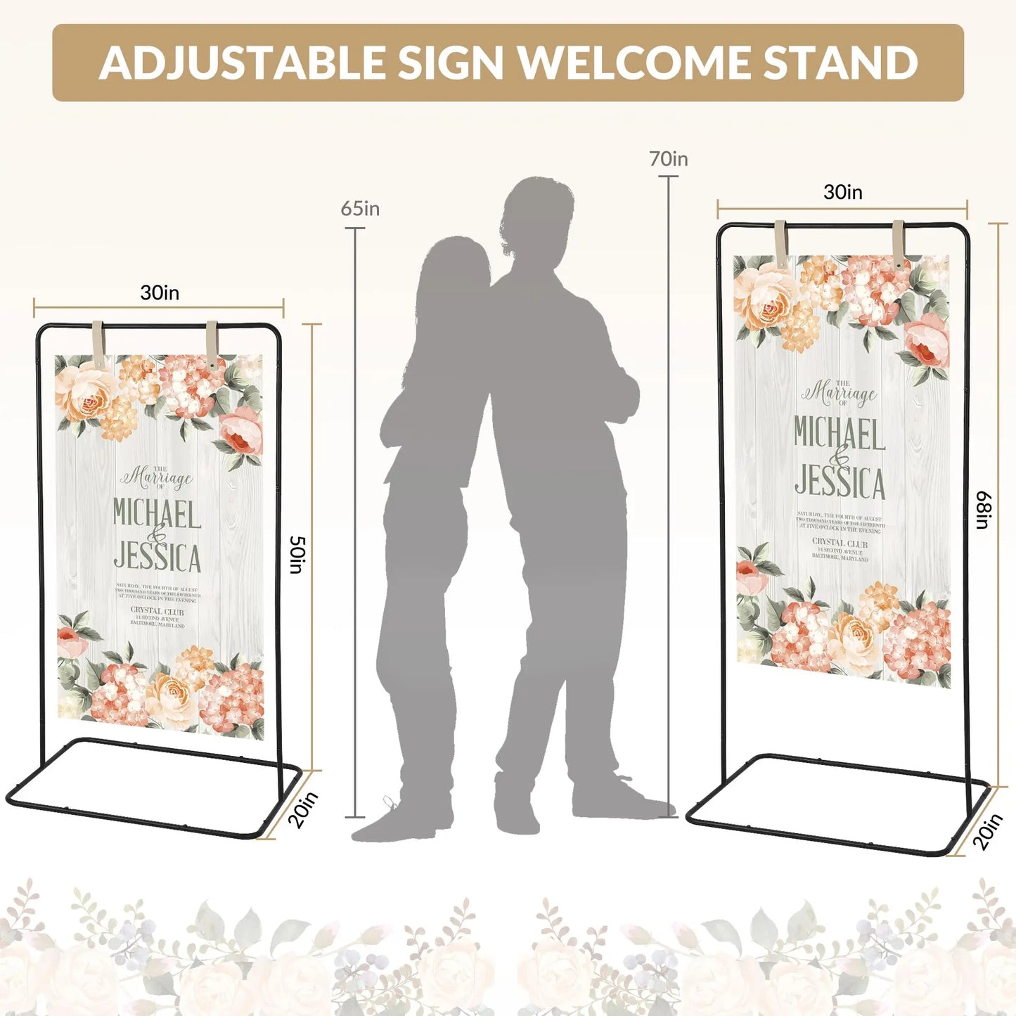 HiMISSCN Adjustable Metal Welcome Sign Easel Holder for Weddings