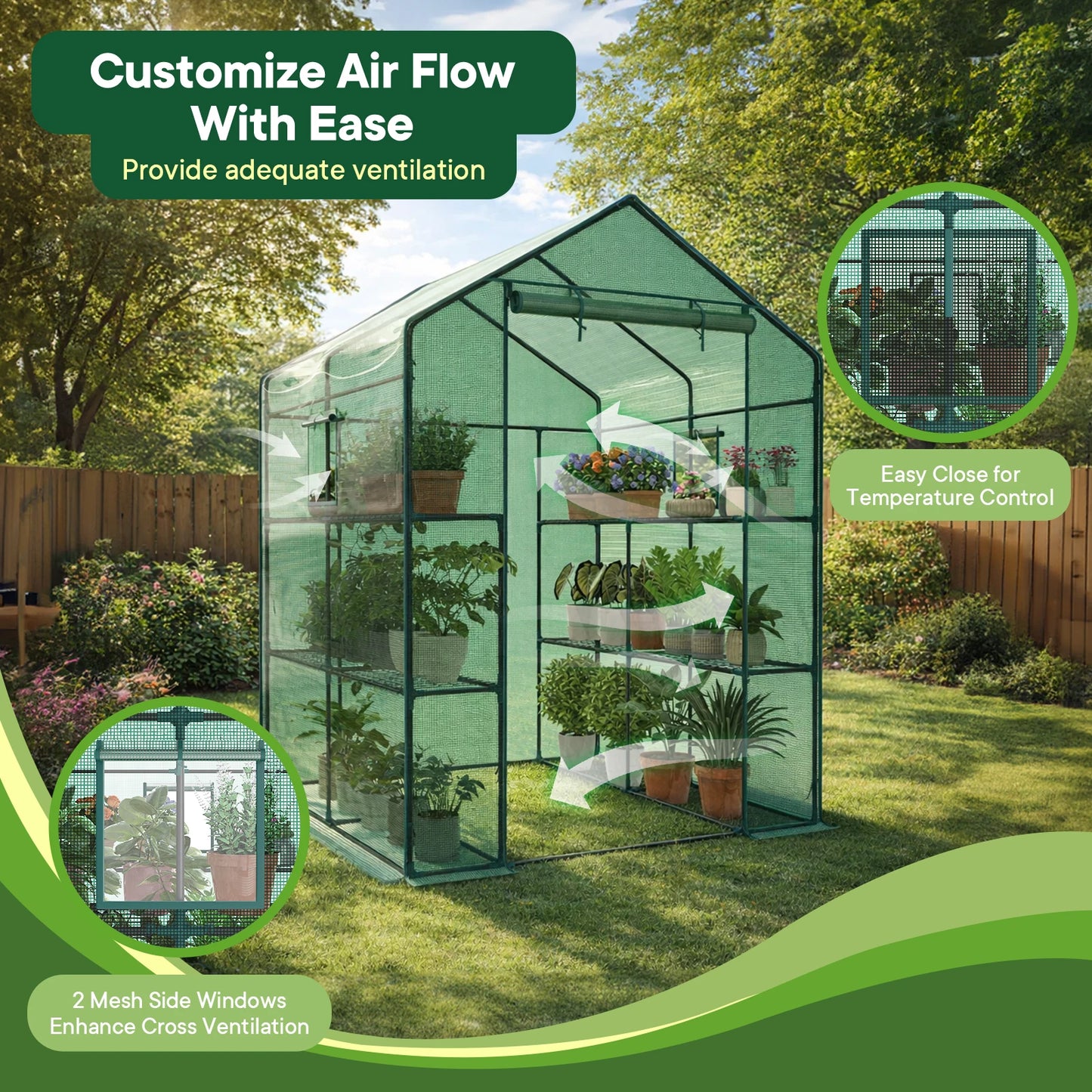 Portable Walk In Greenhouse With Screen Windows Heavy Duty Garden