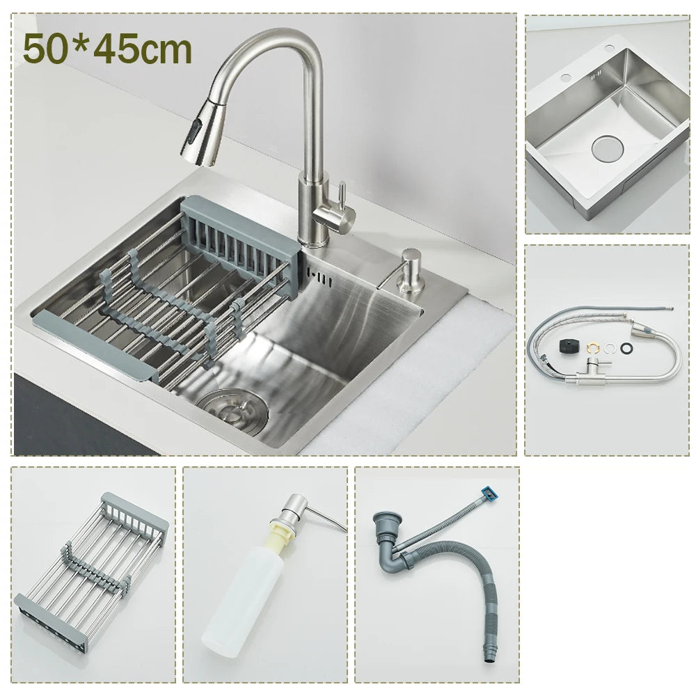 Stainless Steel Kitchen Sink With Integrated Faucet And Soap Dispenser