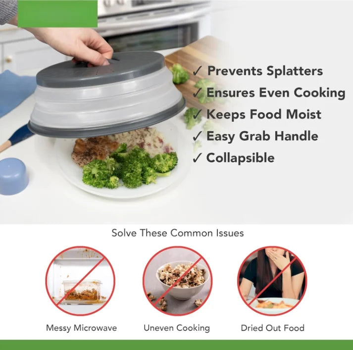 Microwave Splatter Cover Collapsible Lid Heat Resistant PP Guard