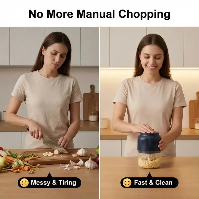 Cordless Electric Garlic Chopper With Four Sharp Blades 300ML Capacity