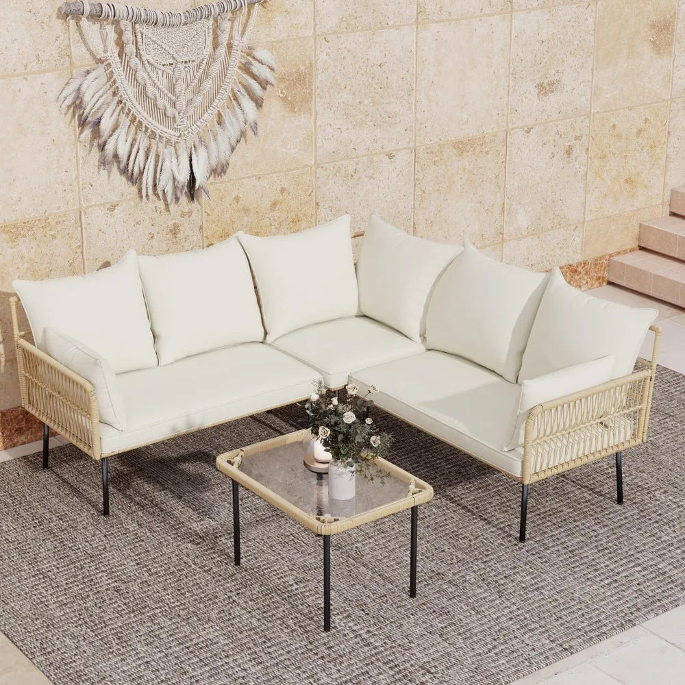 Hign-concerned Wicker 4 Piece Patio Set Outdoor Boho