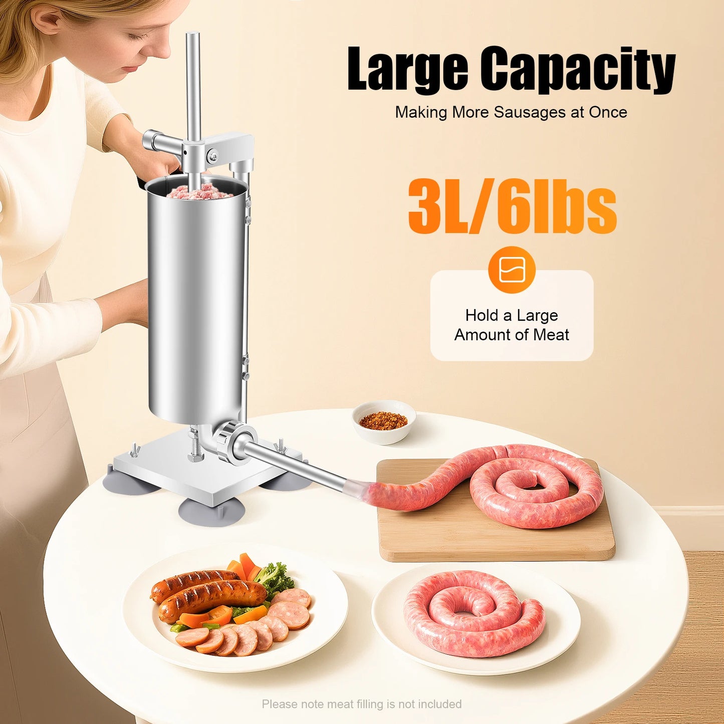 Bymaocar Vertical Manual Sausage Stuffer Stainless Steel Machine