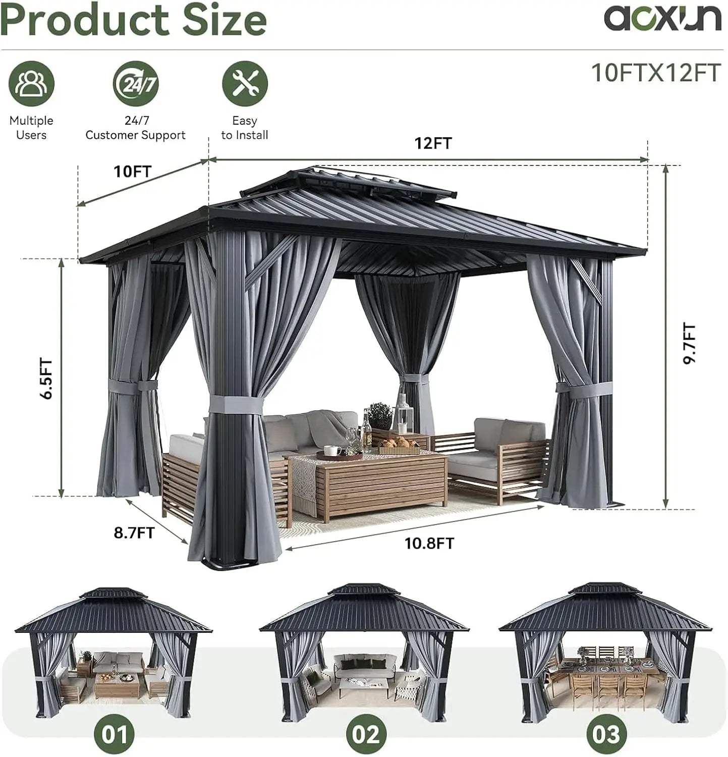 Gazebo With Double Galvanized Steel Roof And Breathable Net Curtain