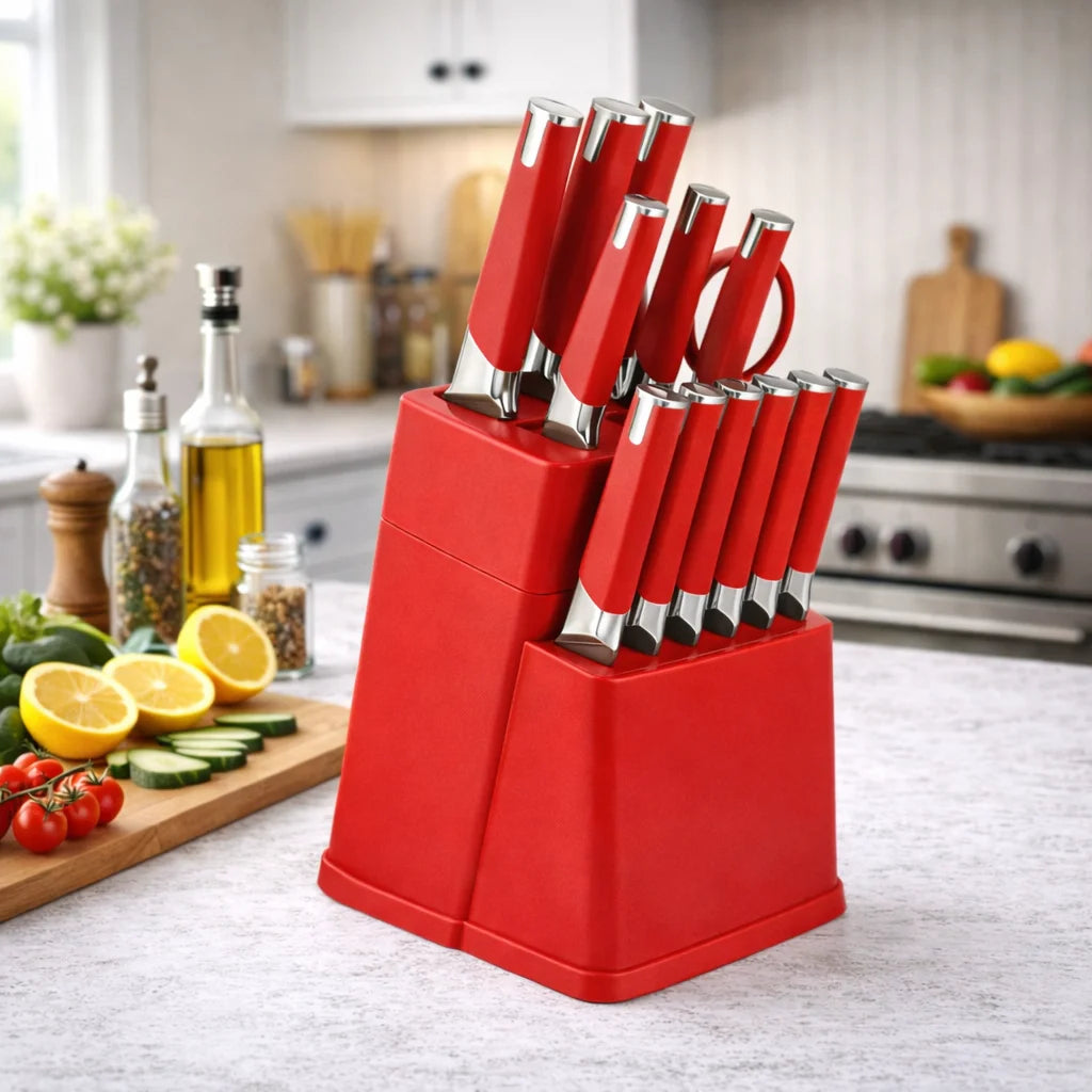 Professional Kitchen Knife Block Set With 6 Steak Knives
