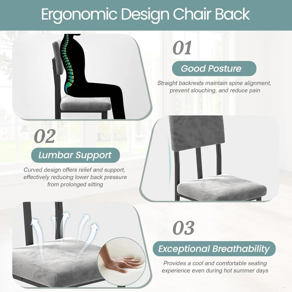 MKDK Faux Marble Dining Set For Four With Velvet Chairs