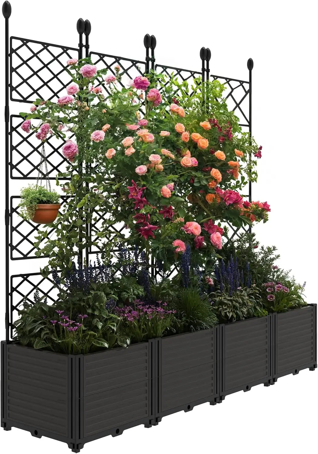 Twister.CK Plastic Planter Box With Trellis Rack For Raised Gardens