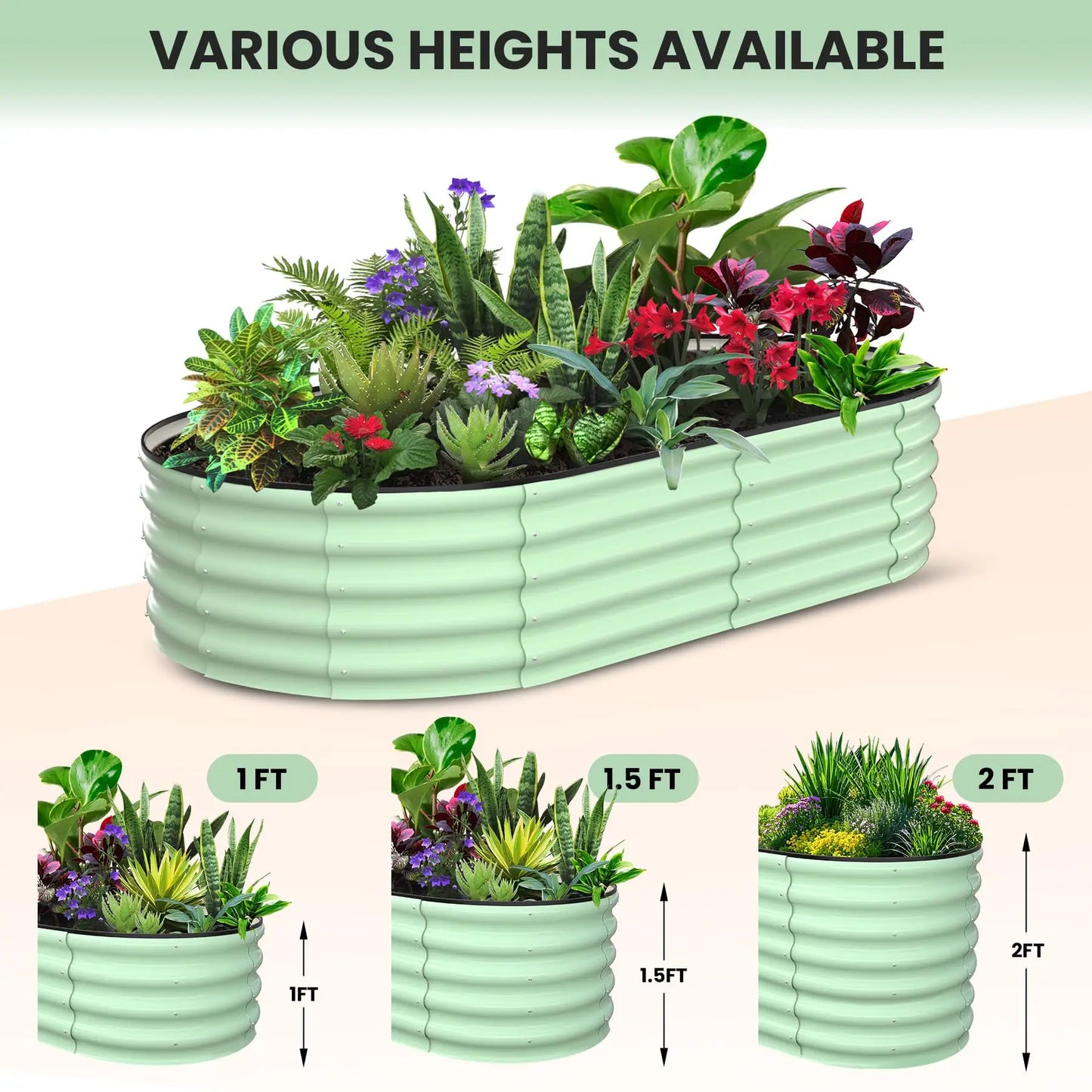 HiMISS Galvanized Steel Raised Garden Bed Two Pack Open Base