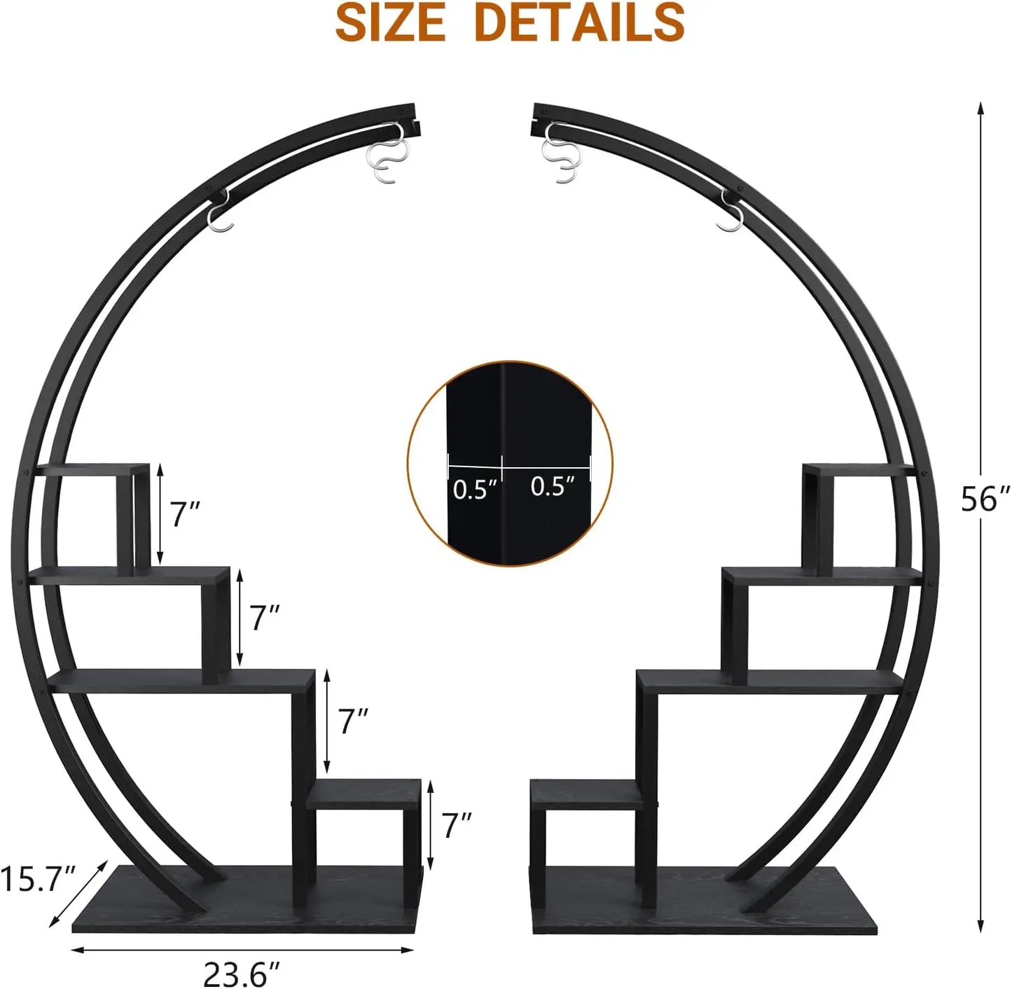 TWISTER.CKH 5-Tier Metal Plant Stand Half Moon Indoor Rack