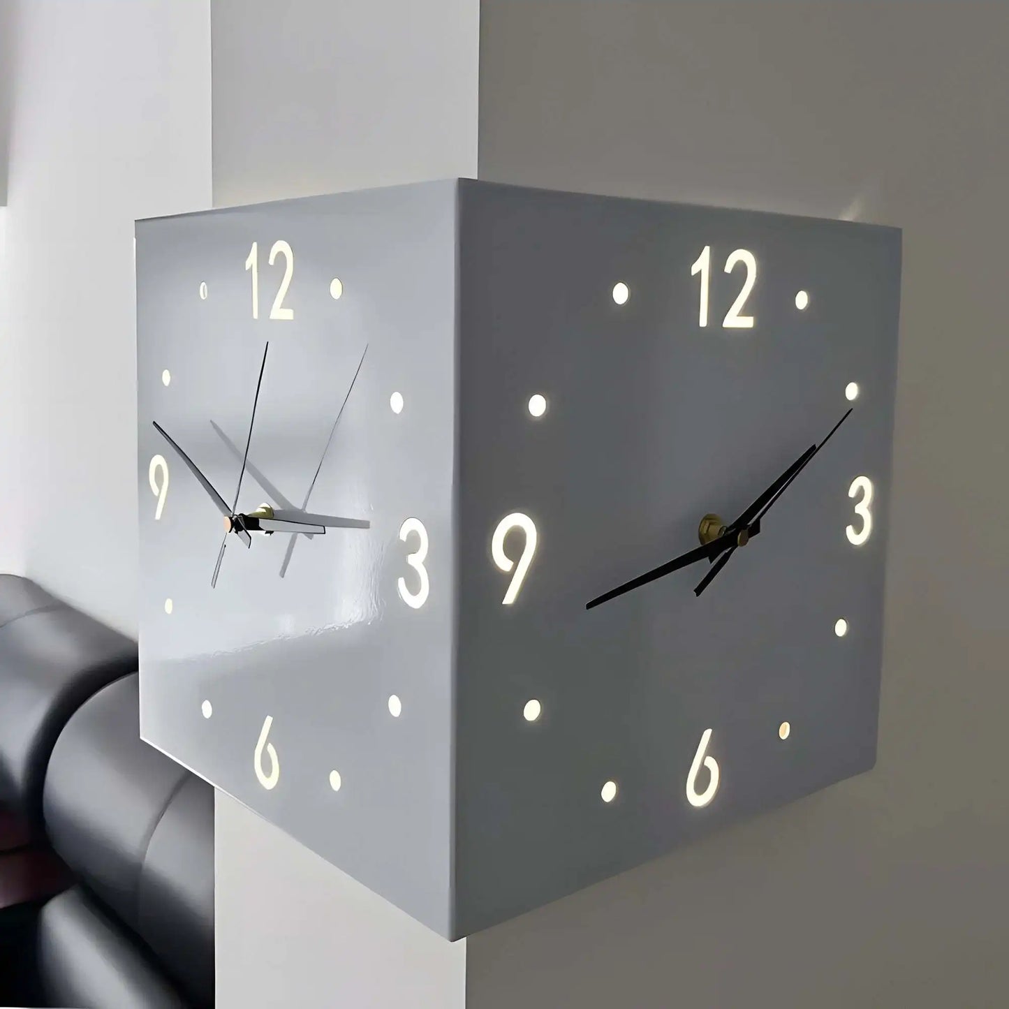Corner Modern Luminous Double Sided Wall Clock Quartz Mute