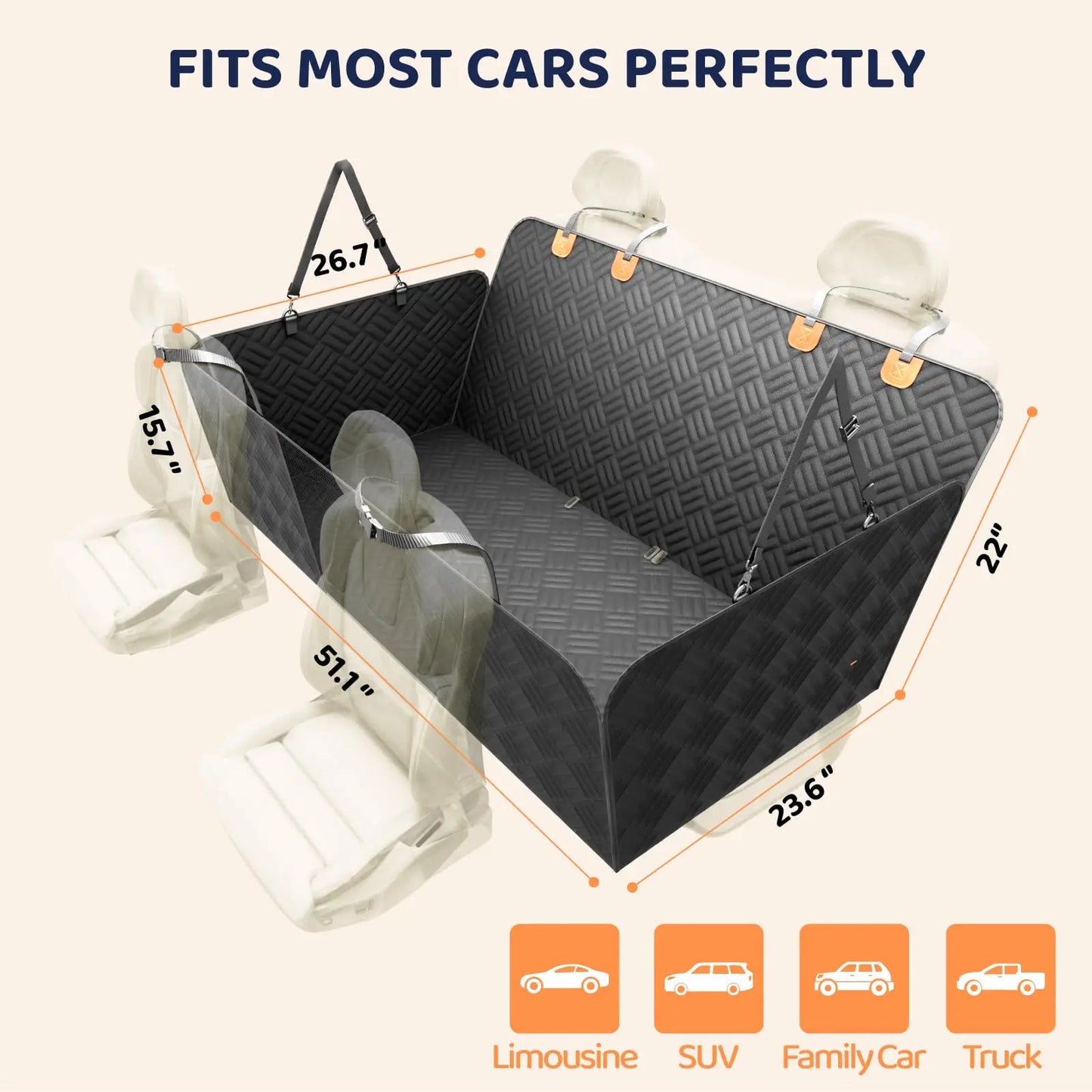 NONECN Car Rear Seat Dog Cover Hammock 400 Pound Extender