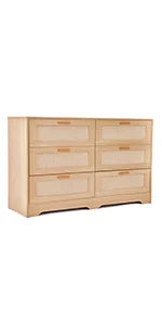 Rattan Dresser With Six Drawers Modern Wood Storage Chest