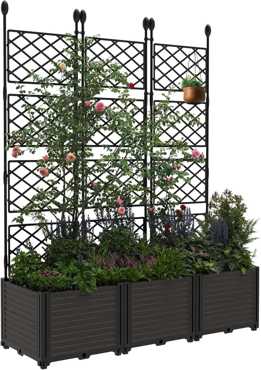 Twister.CK Plastic Planter Box With Trellis Rack For Raised Gardens