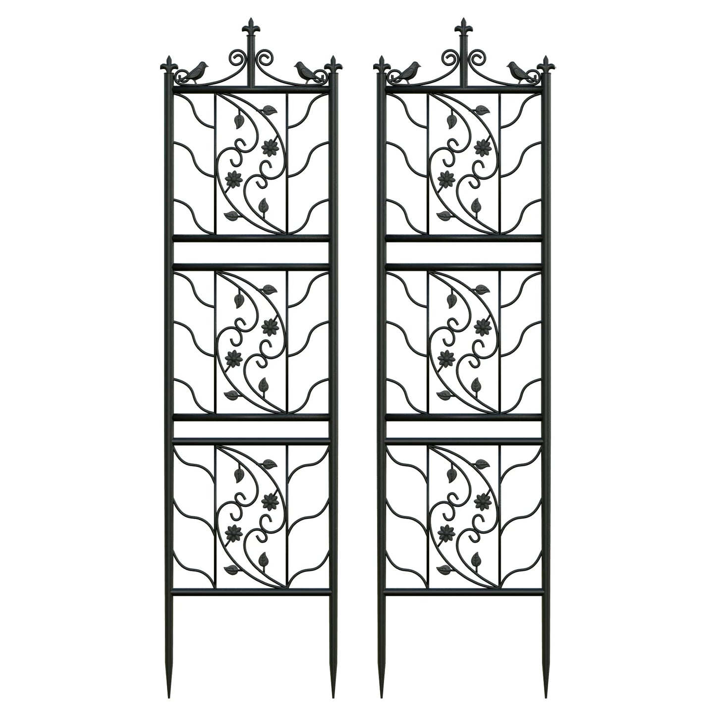 Thick Metal Garden Trellis Bird Leaf Grid Panel Fence Climbing Support Two Pack