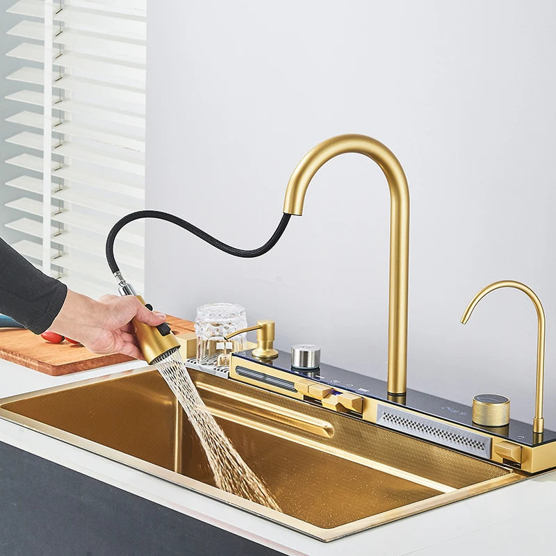 Smart Digital Display Kitchen Sink With Waterfall Purifier Soap Dispenser