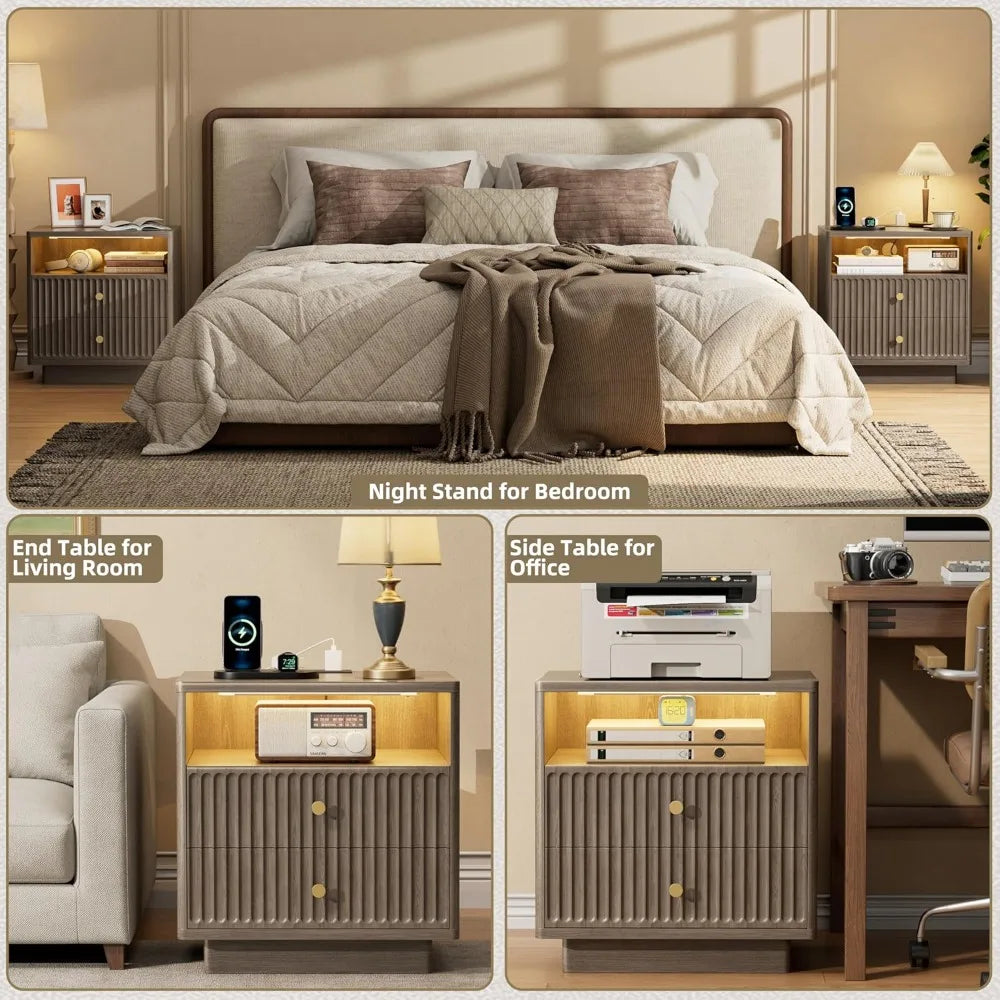 XIAOLANG Nightstand Set With Charging Station And Two Drawers