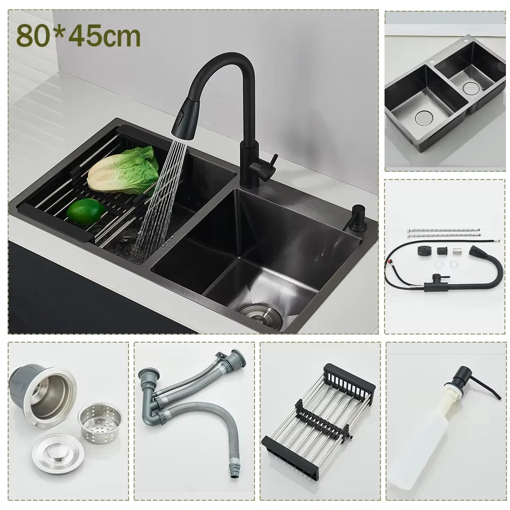 Stainless Steel Kitchen Sink With Integrated Faucet And Soap Dispenser