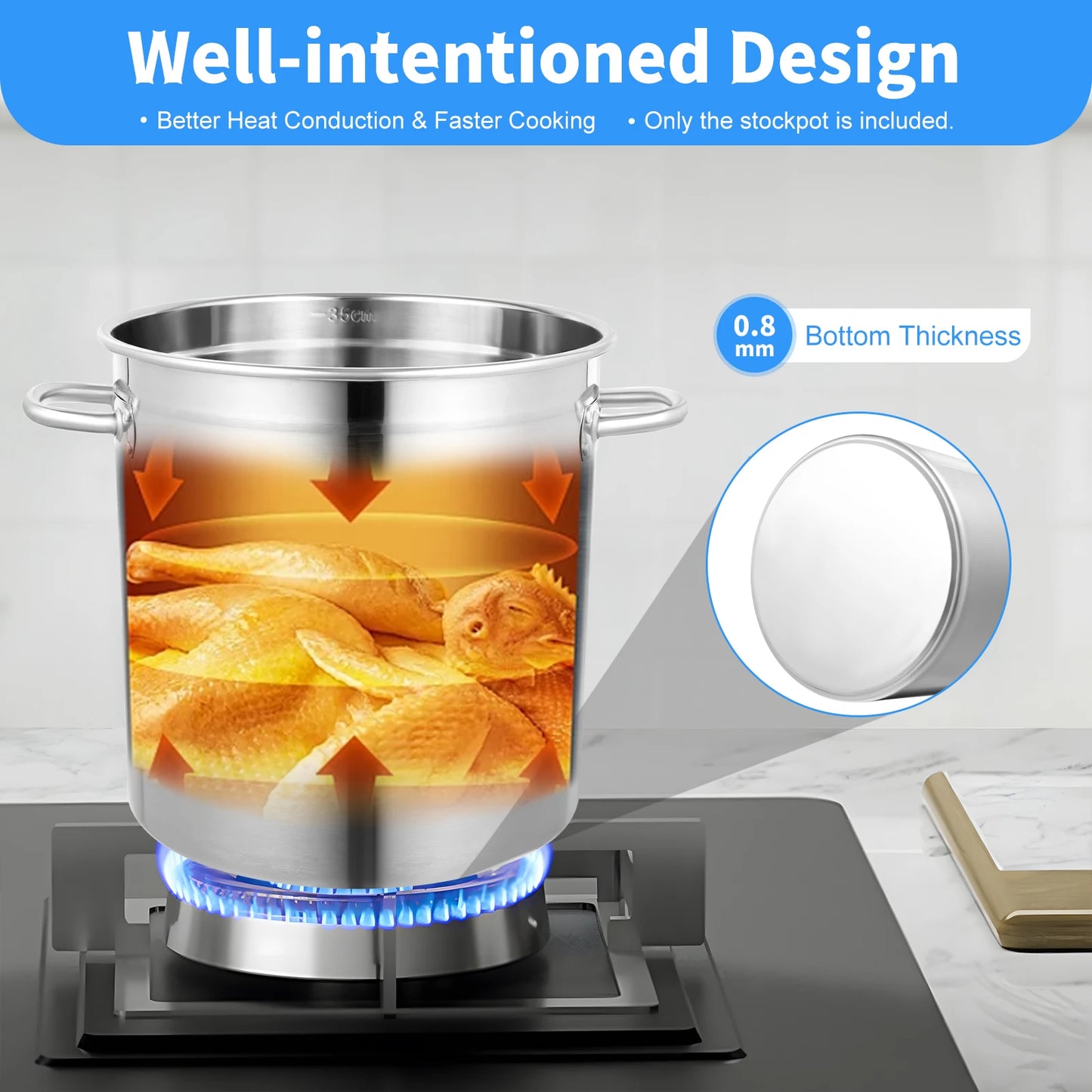 Stainless Steel Stock Pot With Lid For Commercial Kitchen