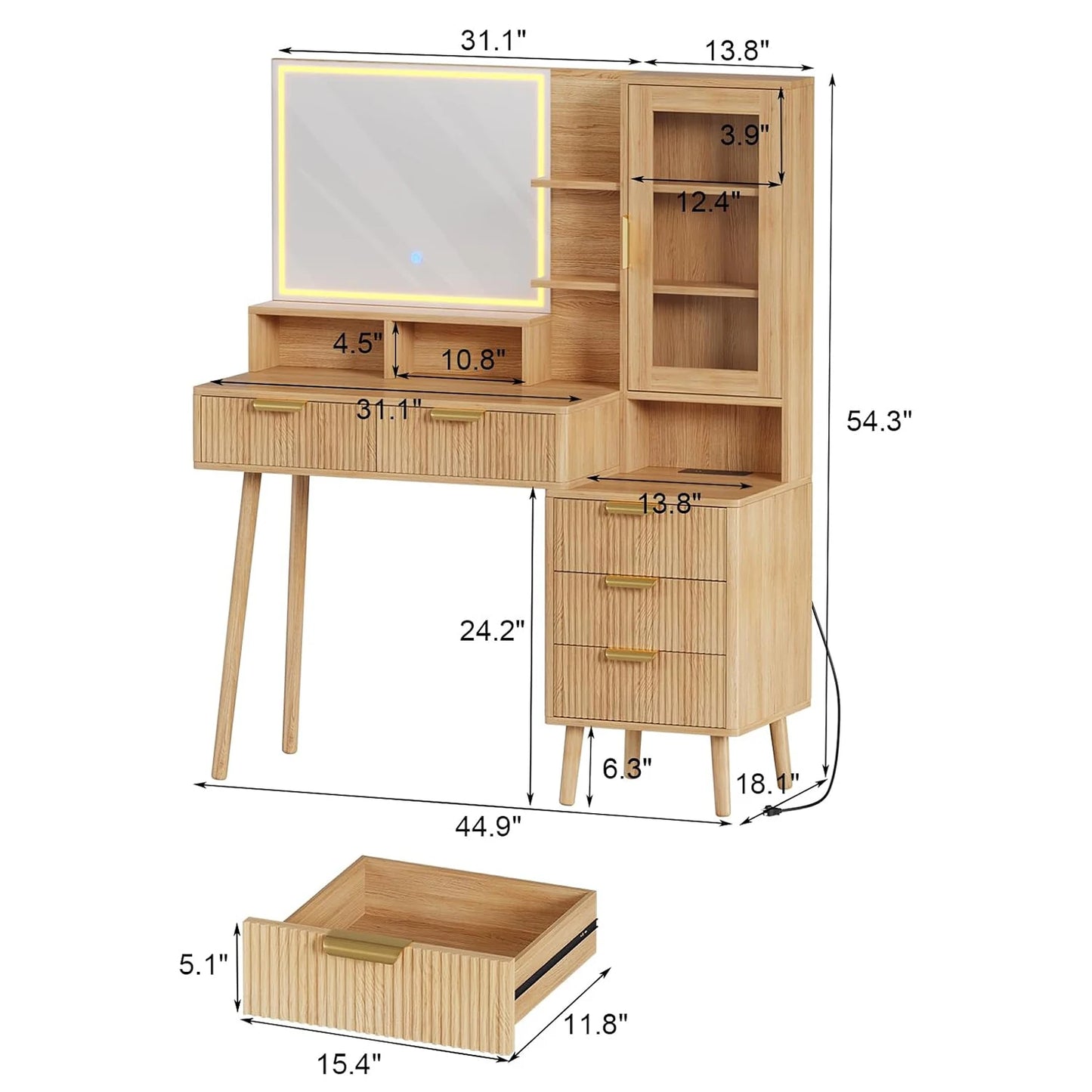 TWISTER.CK Makeup Vanity Desk With HD Lighted Mirror And Power Outlet