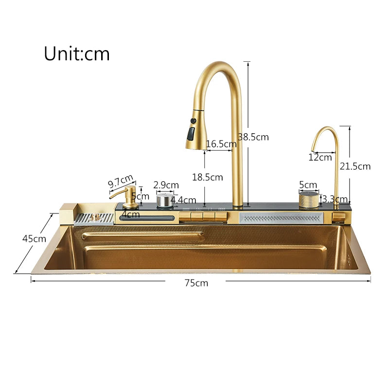 Smart Digital Display Kitchen Sink With Waterfall Purifier Soap Dispenser
