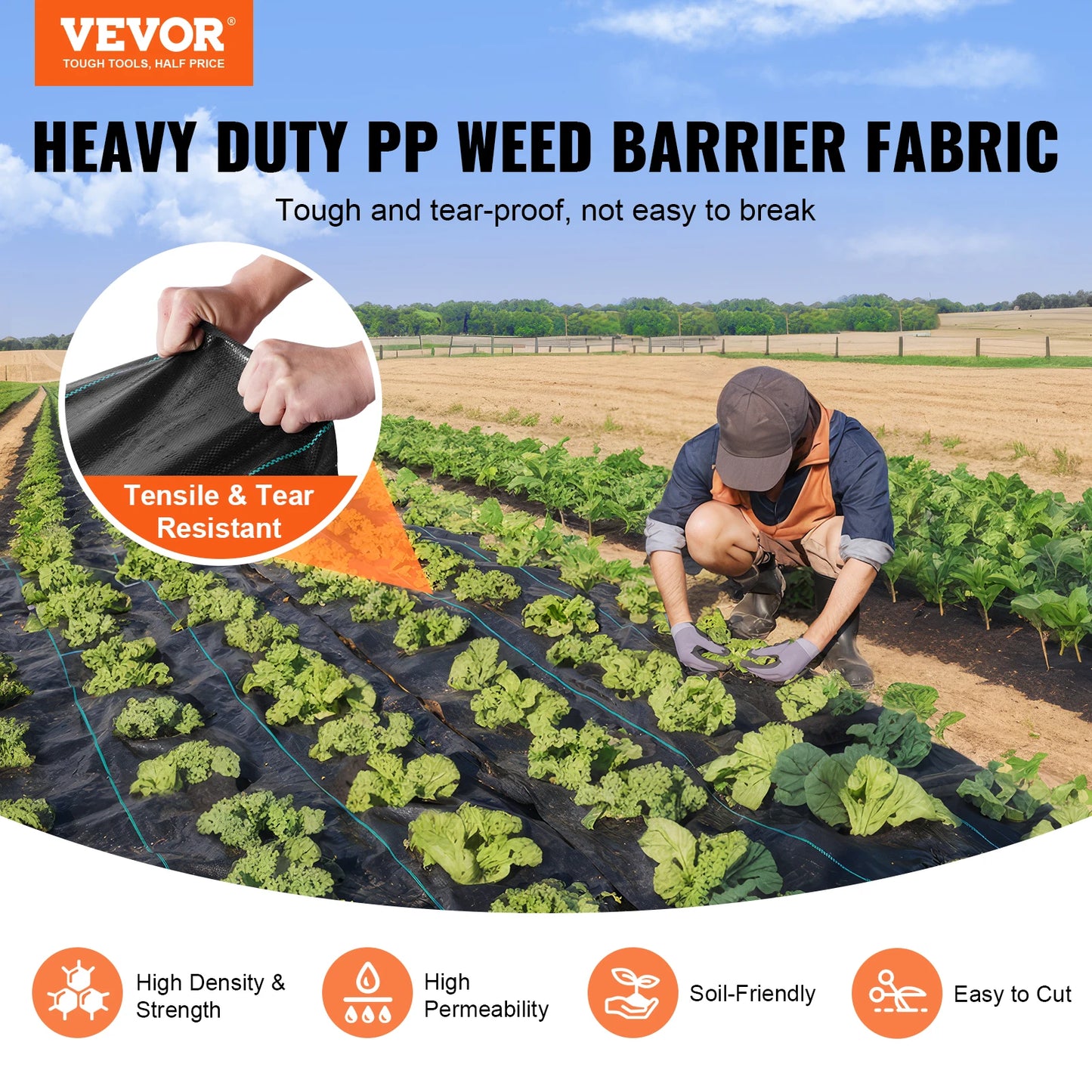 VEVOR Premium Weed Barrier Landscape Fabric 3.2oz Woven Geotextile
