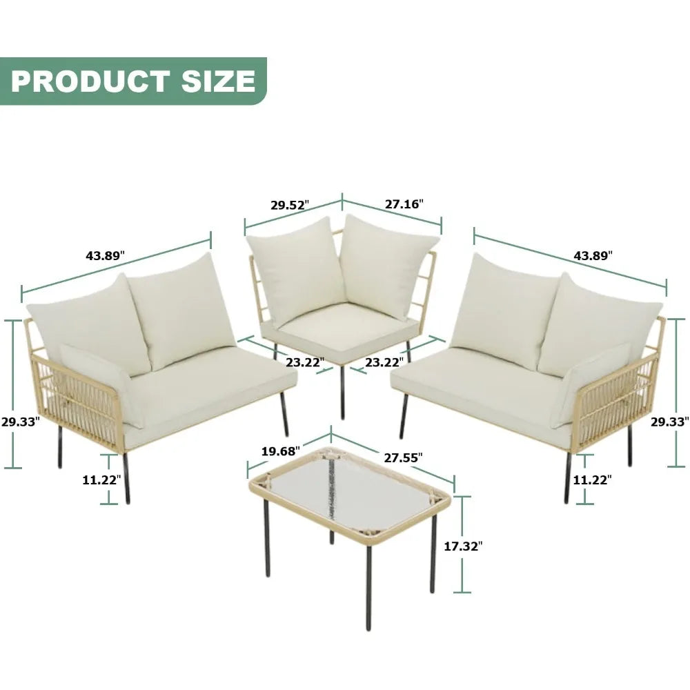 Hign-concerned Wicker 4 Piece Patio Set Outdoor Boho