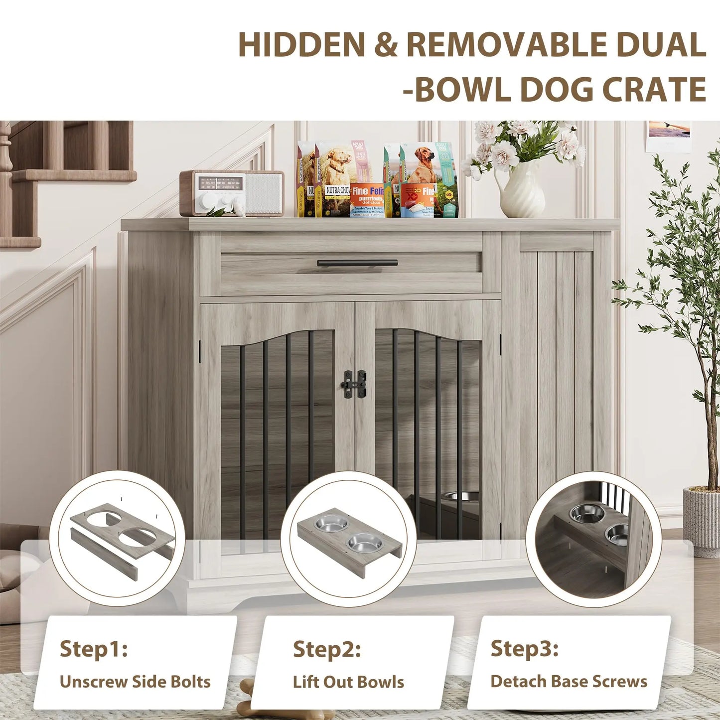 HiMISS Furniture Style Wooden Dog Crate With Drawer Storage