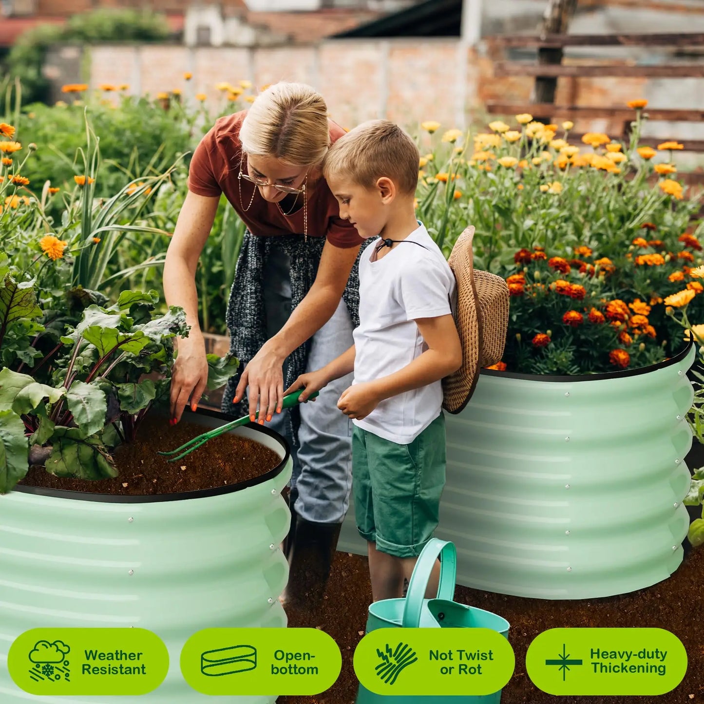 HiMISS Galvanized Steel Raised Garden Bed Two Pack Open Base