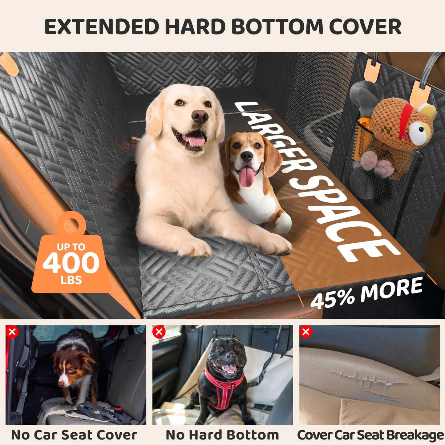 NONECN Car Rear Seat Dog Cover Hammock 400 Pound Extender