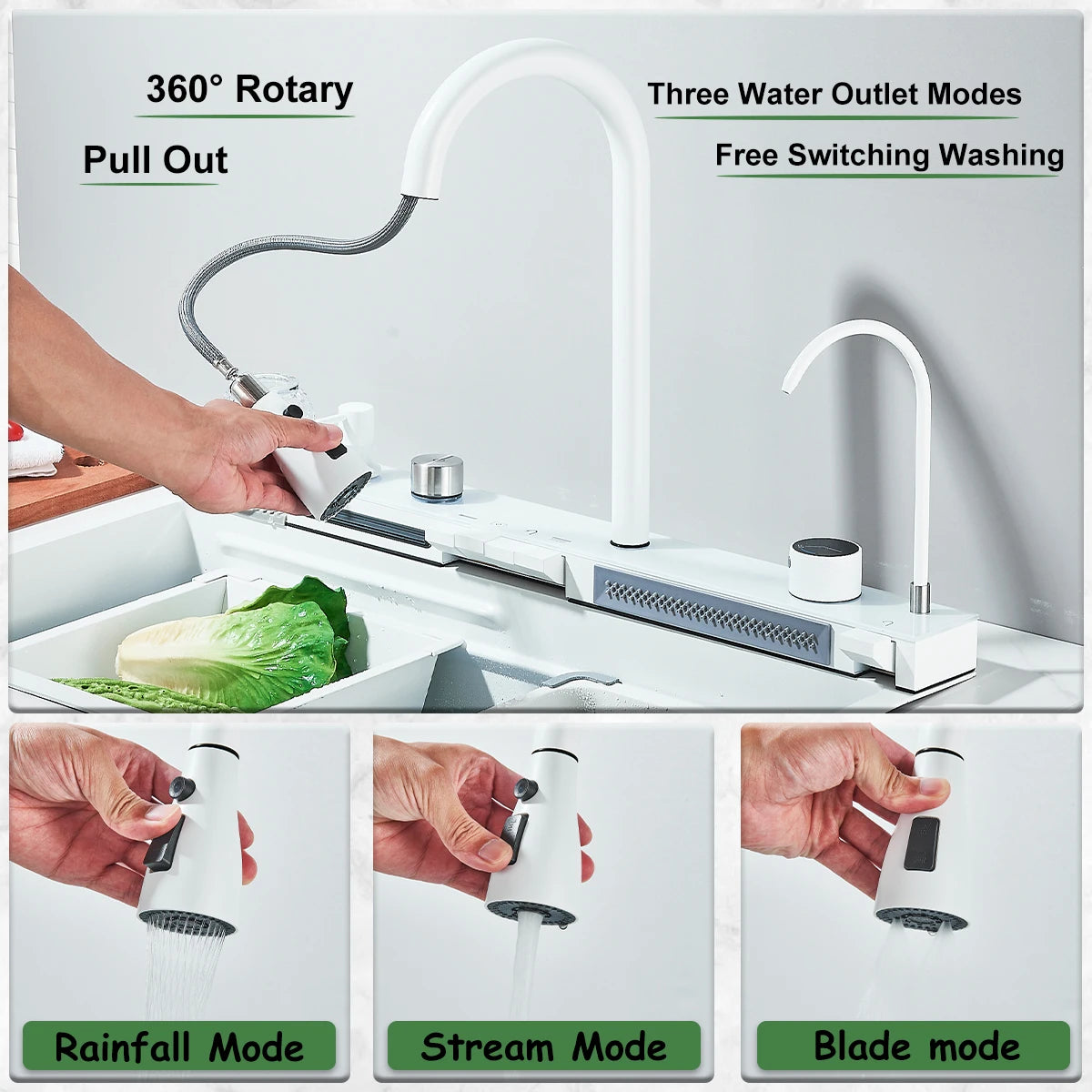 Stainless Steel Kitchen Sink With Double Waterfall Faucet And Digital Display