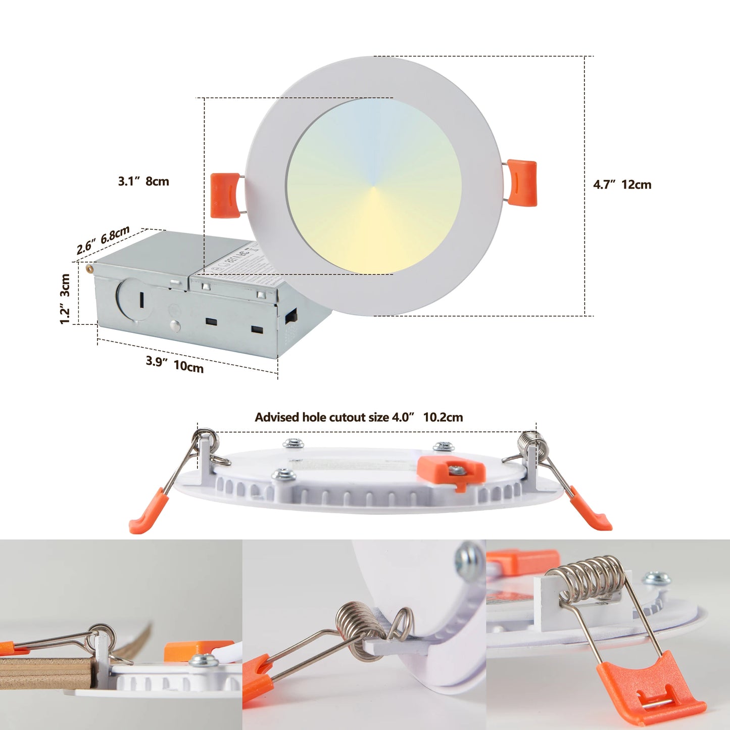 ARLGSITE LED Recessed Lights Junction Box Dimmable Adjustable Kelvin Range