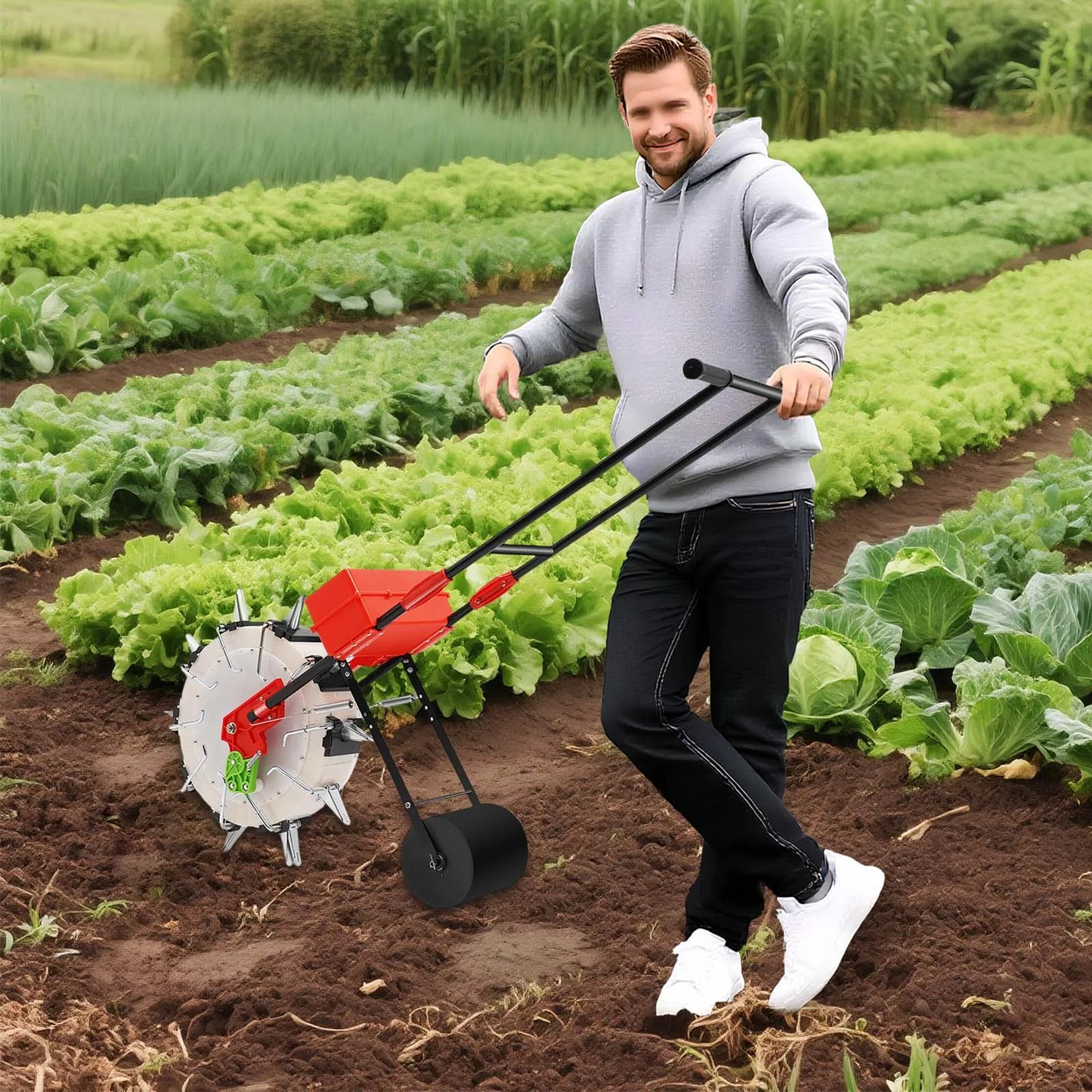 Manual Seeder With 10 Nozzles Hand Push Garden Planter for Precision Sowing