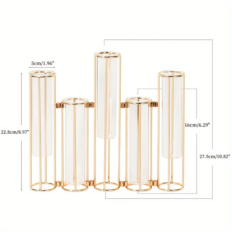 Function Test Tube Vase With 5 Tubes And Metal Stand