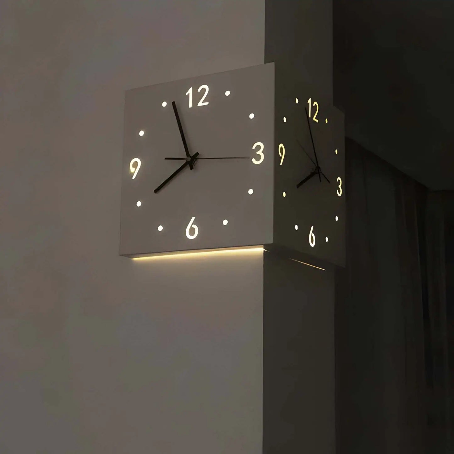 Corner Modern Luminous Double Sided Wall Clock Quartz Mute