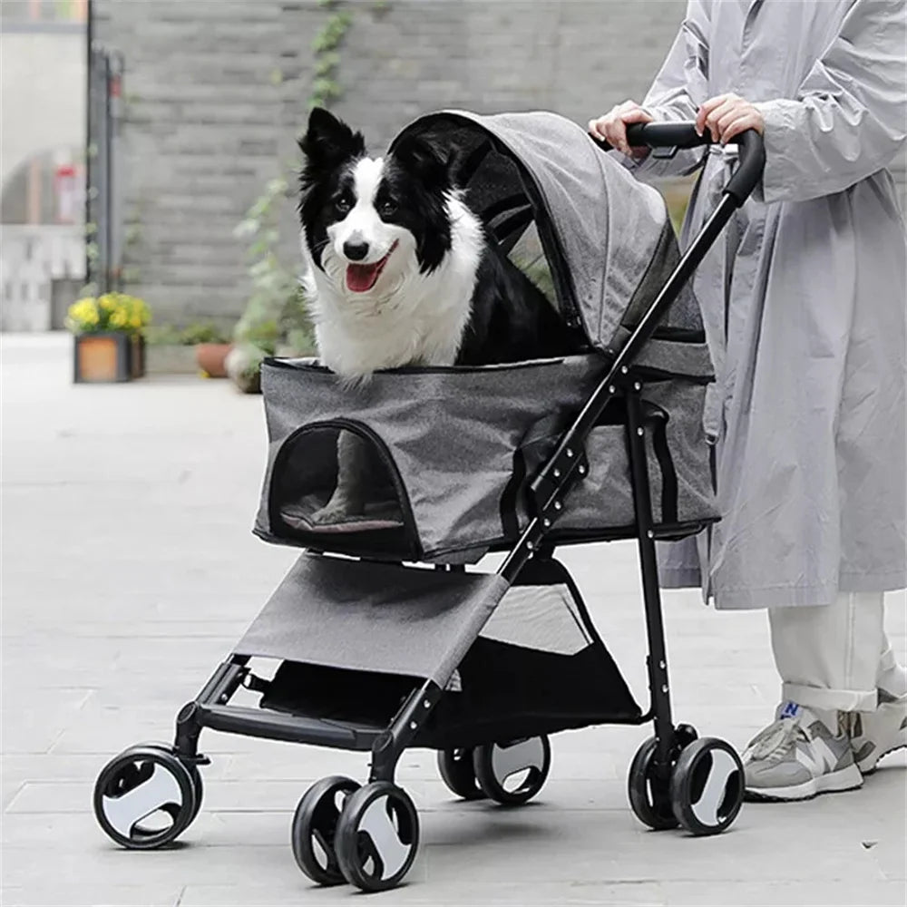 Foldable Pet Stroller Travel Carrier For Dogs Cats Rain Cover
