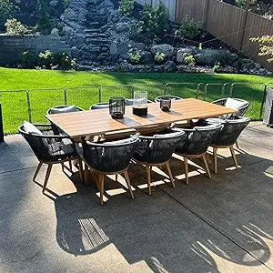 DAFIFY 11 Piece Patio Dining Set Teak Finish Aluminum Frame